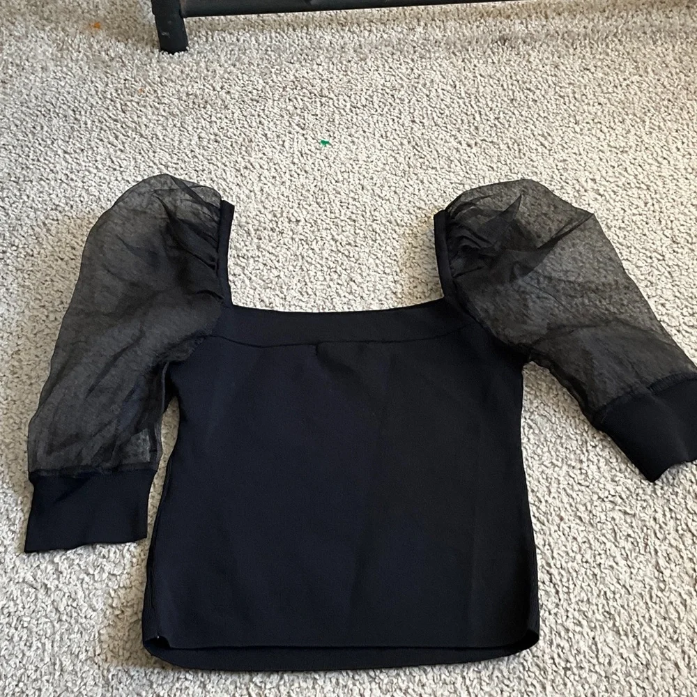 Bar III Black Top with Sheer Sleeves - Picture 5 of 5